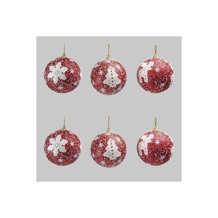 SET 6 PALLE ROSSO INNEVATE CON RICAMO CM.8 | CarinCasa