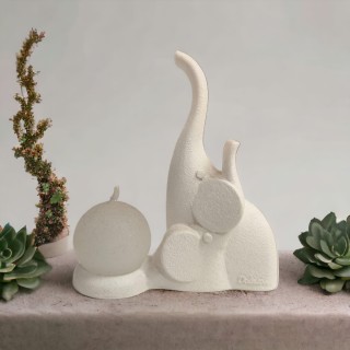 Nana coppia elefanti porta candela 13x14 cm bianco…