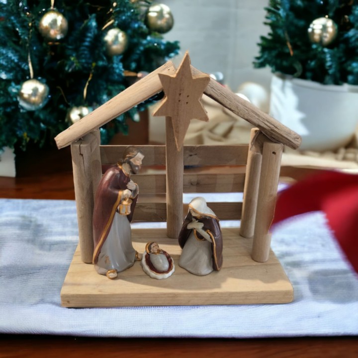 Natività con capanna 13.7 cm mandorle | CarinCasa