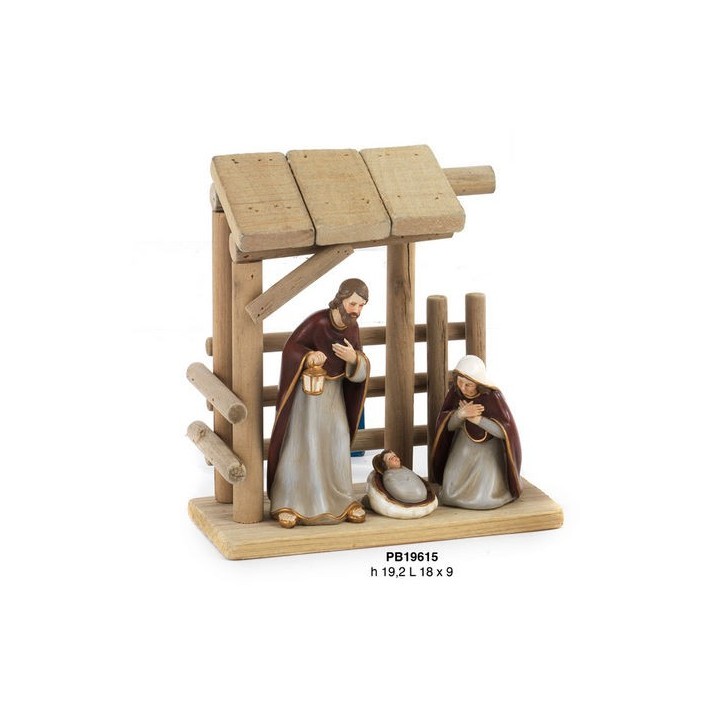 Natività con capanna di legno 19.2 cm | CarinCasa