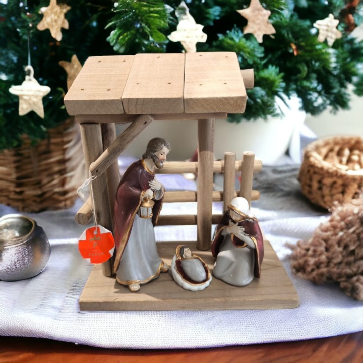 Natività con capanna di legno 19.2 cm | CarinCasa