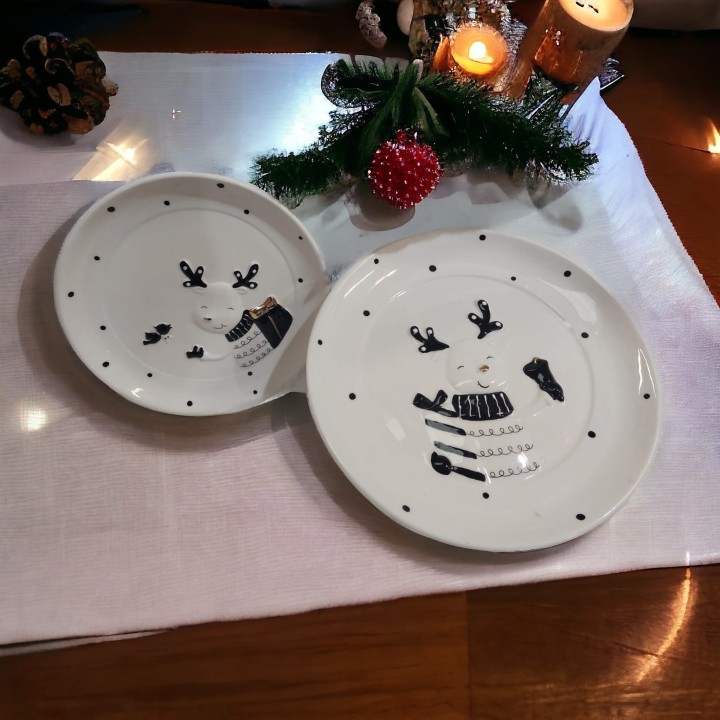 Set 2 piatti renna Mascagni bianco nero | CarinCasa