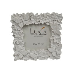Cornice quadrata bianca decoro fiori e farfalle interno 7x7 cm esterno 11x11 cm
