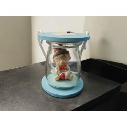 Sferetta vetro azzurra con pinocchio mariella martini 7x8,5 cm