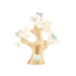 Magnete albero con cuori in resina color panna e azzurro