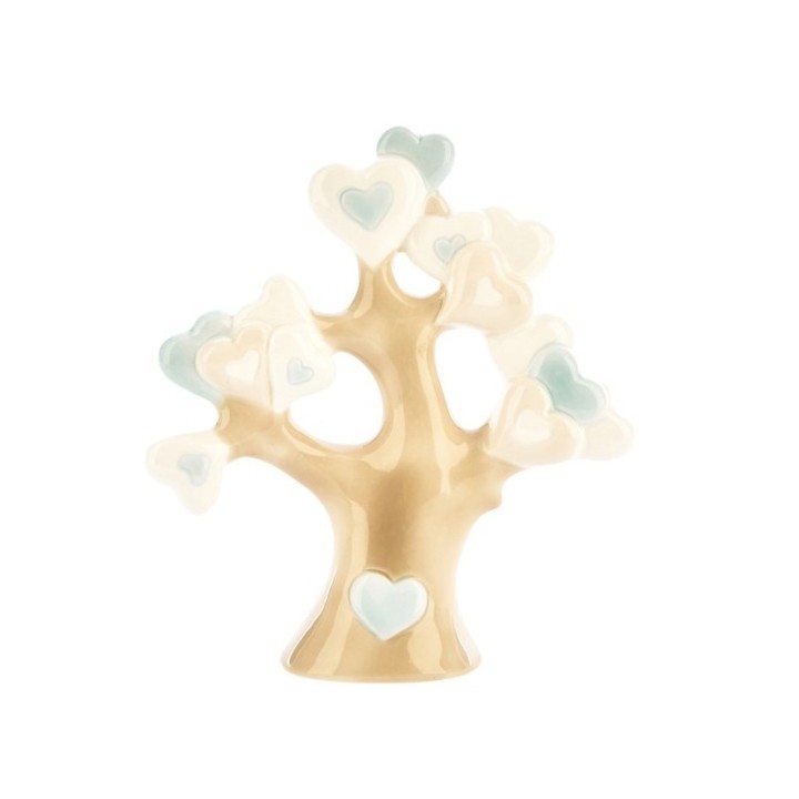 Magnete albero con cuori in resina color panna e azzurro