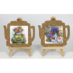 Caffettiera calamita ceramica e sughero Lavanda 10x9 cm