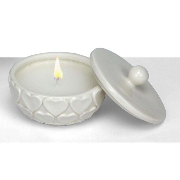 Candela porcellana con cuori 10,3X10,3X7,5 cm con scatola…