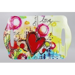Sottopentola vassoio in ceramica decoro cuori 28x18 cm