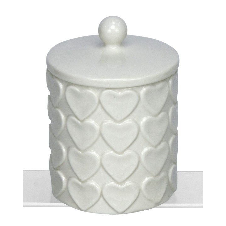Candela porcellana con cuori bianco 8,5x12 cm | CarinCasa
