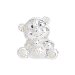Orsetto in resina effetto argento con perle