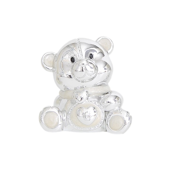Orsetto in resina effetto argento con perle