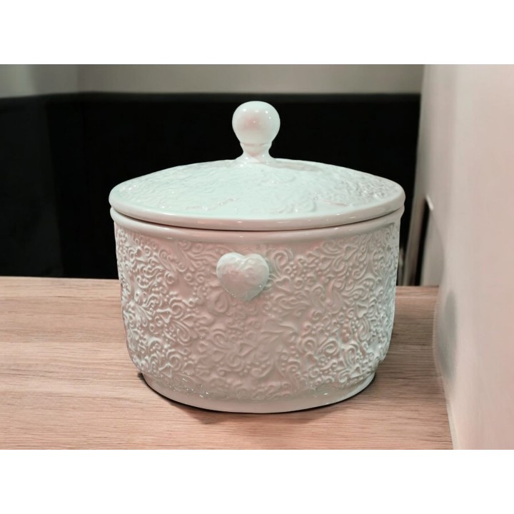 Biscottiera decoro merletto e cuori cm 13 ceramica mandorle…