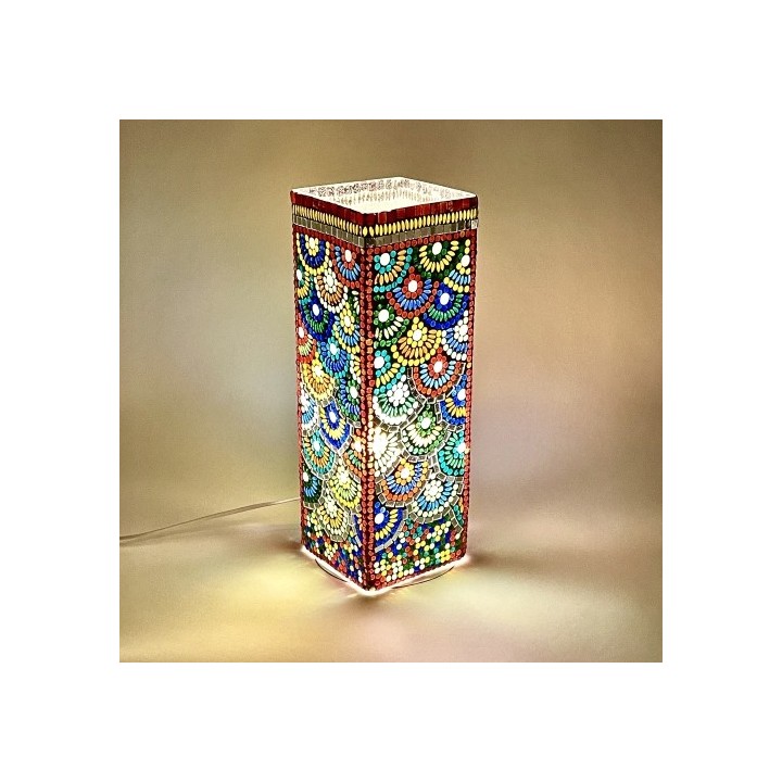 Lampada 16x16xh.45 da tavolo in vetro mosaicata magic rings