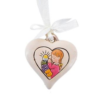 Cuore pendente bimba comunione colorato con nastrino