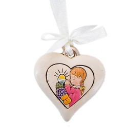 Cuore pendente bimba comunione colorato con nastrino