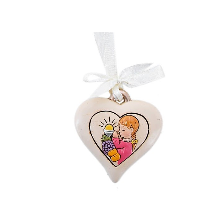 Cuore pendente bimba comunione colorato con nastrino