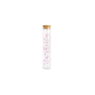 Boccetta portaconfetti trasparente con decori Baby rosa e tappo in sug