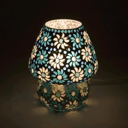 Lampada 20x20x23 cm  da tavolo in vetro mosaicata light blue daisy