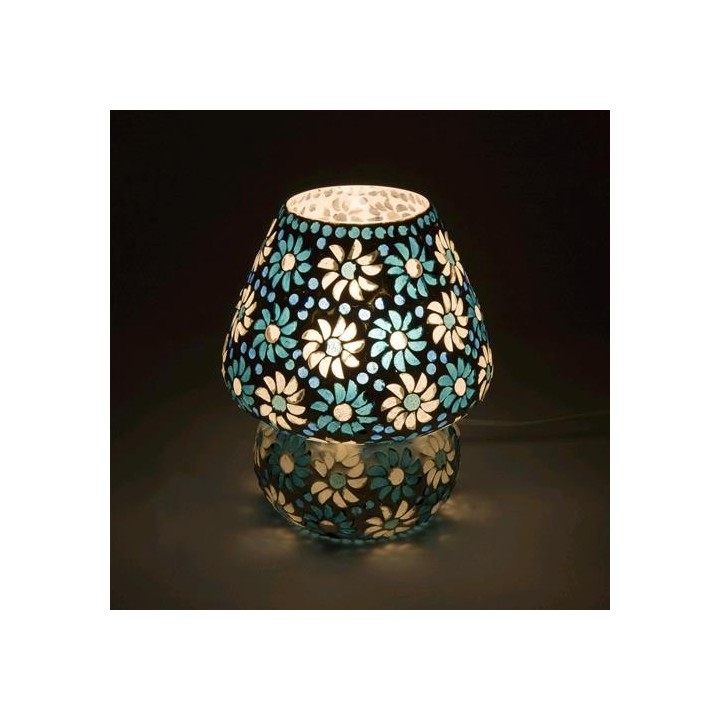 Lampada 20x20x23 cm  da tavolo in vetro mosaicata light blue daisy