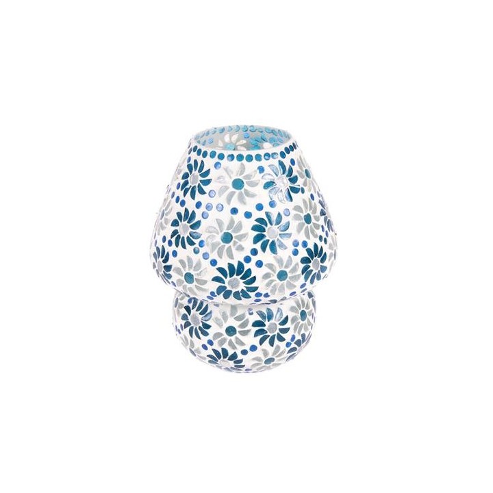Lampada 20x20x23 cm  da tavolo in vetro mosaicata light blue daisy