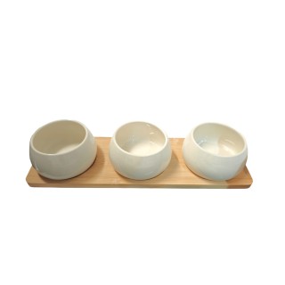 Set 3 ciotole in ceramica con vassoio in bamboo