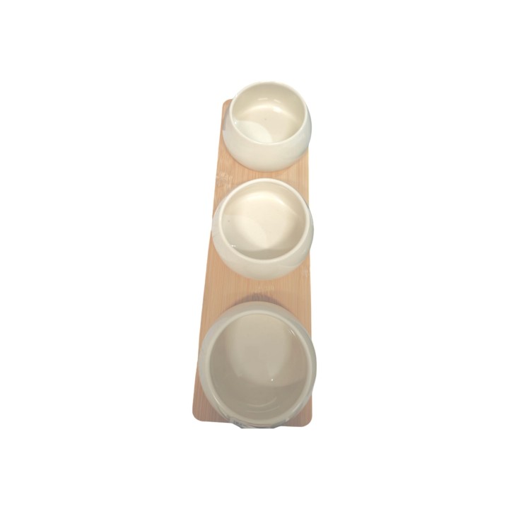Set 3 ciotole in ceramica con vassoio in bamboo