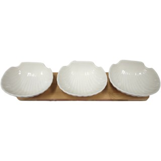 Antipastiera con tre ciotole porcellana e vassoi bamboo…