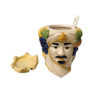 Zuccheriera con cucchiaino ceramica decorata con mori ;