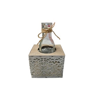 Bottiglia vetro oliera portafiori con cassettina legno…