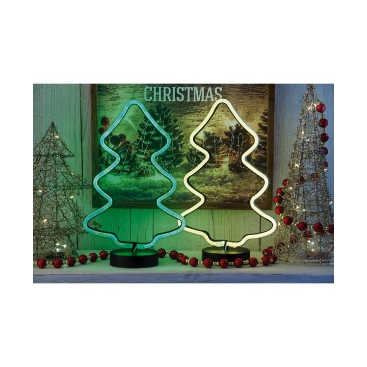 Figura luminosa albero neon LED ass. 2 colori 21x10,5x35 cm