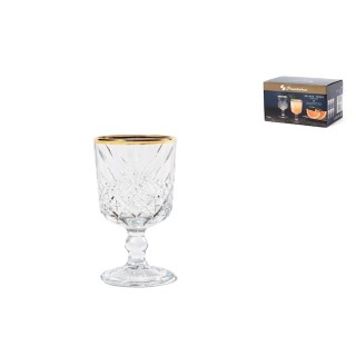 Confezione sei calici timeles in vetro trasparente lavorato, con bordo oro cl 06