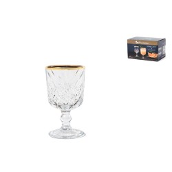 Confezione sei calici timeles in vetro trasparente lavorato, con bordo oro cl 06