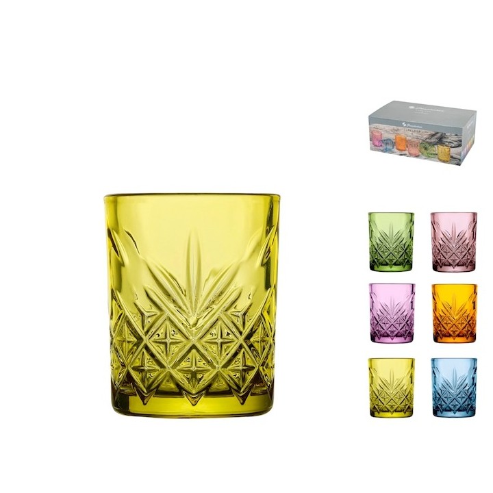 Sei bicchieri timeless liquore in vetro colori assortiti cl 06