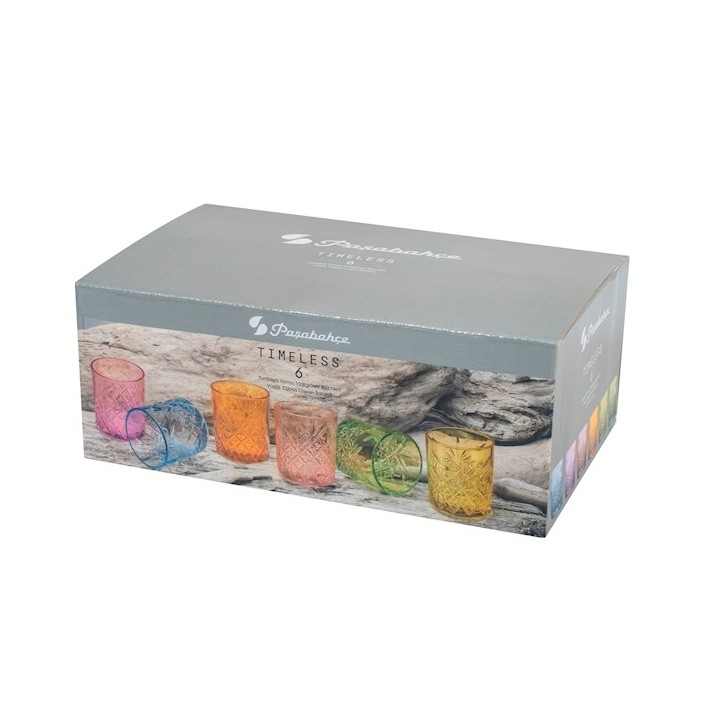 Sei bicchieri timeless liquore in vetro colori assortiti cl 06