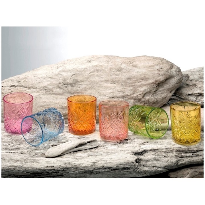 Sei bicchieri timeless in vetro colorato cl 34 assortiti
