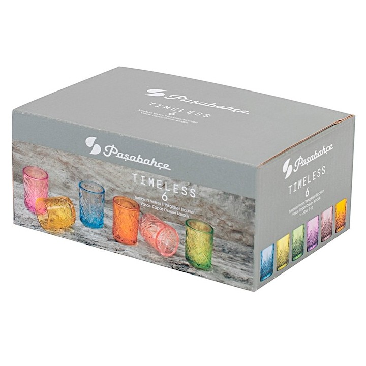 Sei bicchieri timeless in vetro colorato cl 34 assortiti