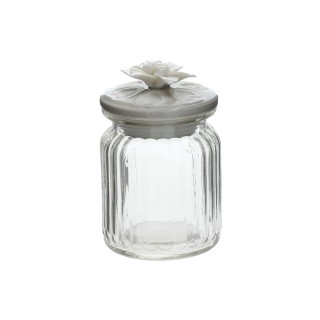 Barattolo trasparente in vetro a righe con tappo fiore in…