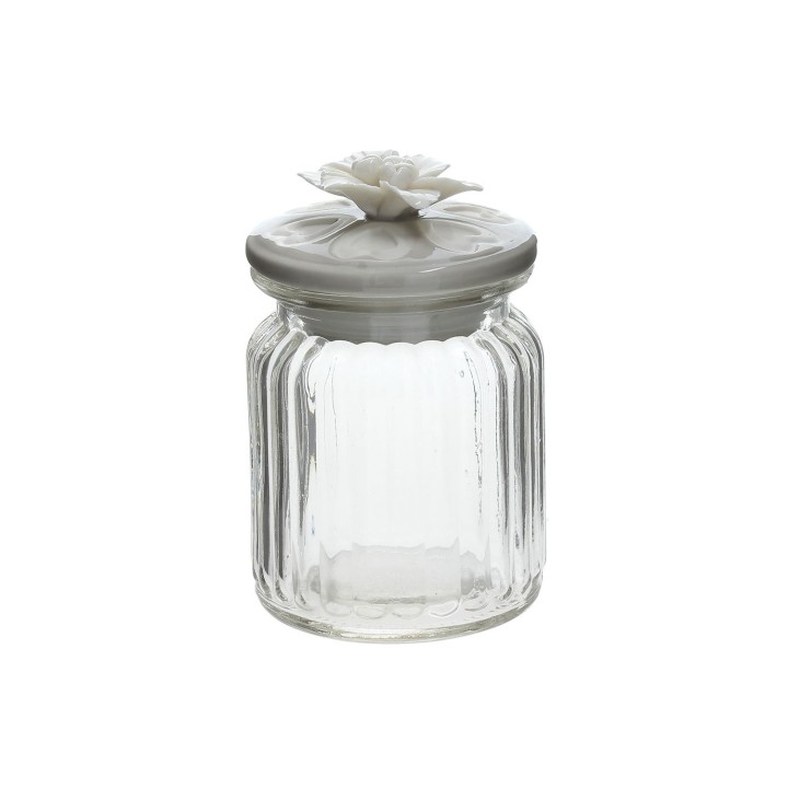 Barattolo trasparente in vetro a righe con tappo fiore in…
