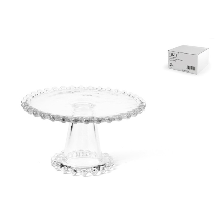 Alzata con piede collier in vetro trasparente con ala perlinata cm 21