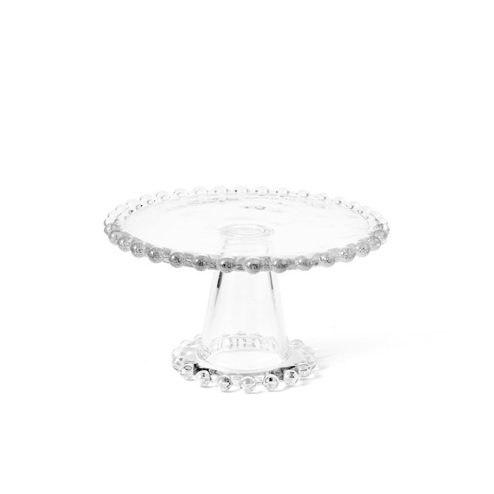 Alzata con piede collier in vetro trasparente con ala perlinata cm 21