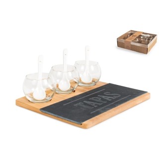 Antipastiera con tagliere ardesia  happy hour con base in bambù 23x20 cm