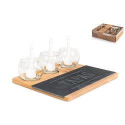 Antipastiera con tagliere ardesia  happy hour con base in bambù 23x20 cm