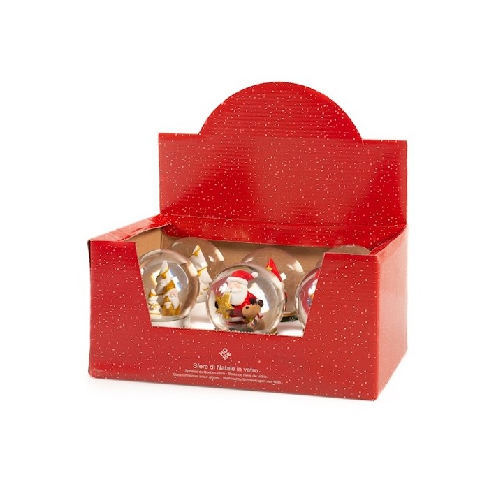 Sfera natale in vetro con base in resina decorata 8x11 cm