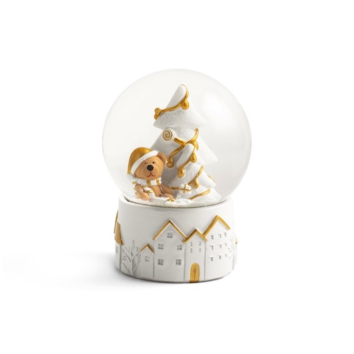 Sfera natale in vetro con base in resina decorata 8x11 cm