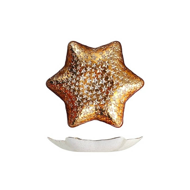 Centrotavola goldcosmo in vetro decorato forma stella cm 32,5 oro
