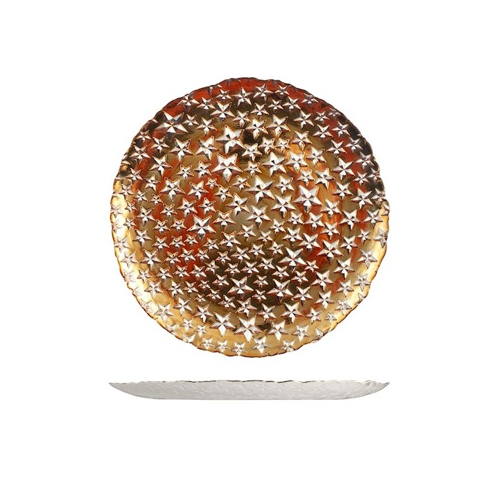 Piatto goldcosmo in vetro decorato forma tonda cm 28 oro