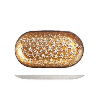 Piatto goldcosmo in vetro decorato forma ovale cm 28x14 oro