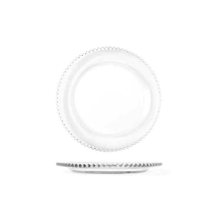 Piatto tondo collier in vetro trasparente con ala perlinata cm 30,5