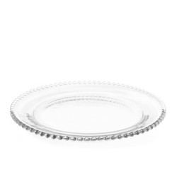 Piatto tondo collier in vetro trasparente con ala perlinata cm 34